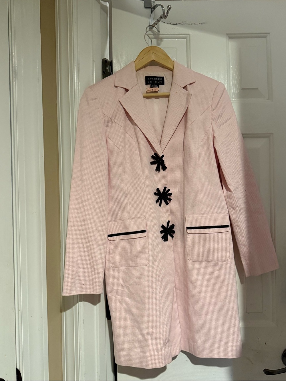 Spenser Jeremy Light Pink Longline Blazer with Black Floral Buttons